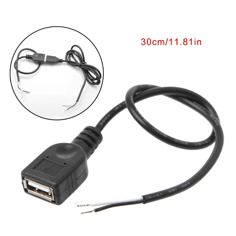 1pc usb 2.0 fêmea 2 pinos 2 fio carga alimentação conector diy 30cm