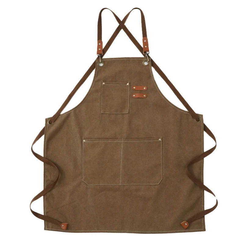 

Фартук художника из хлопкового холста с отстегивающимися лямками, мягкий, удобный, с двойными прошитыми карманами, для садоводства, коричневый