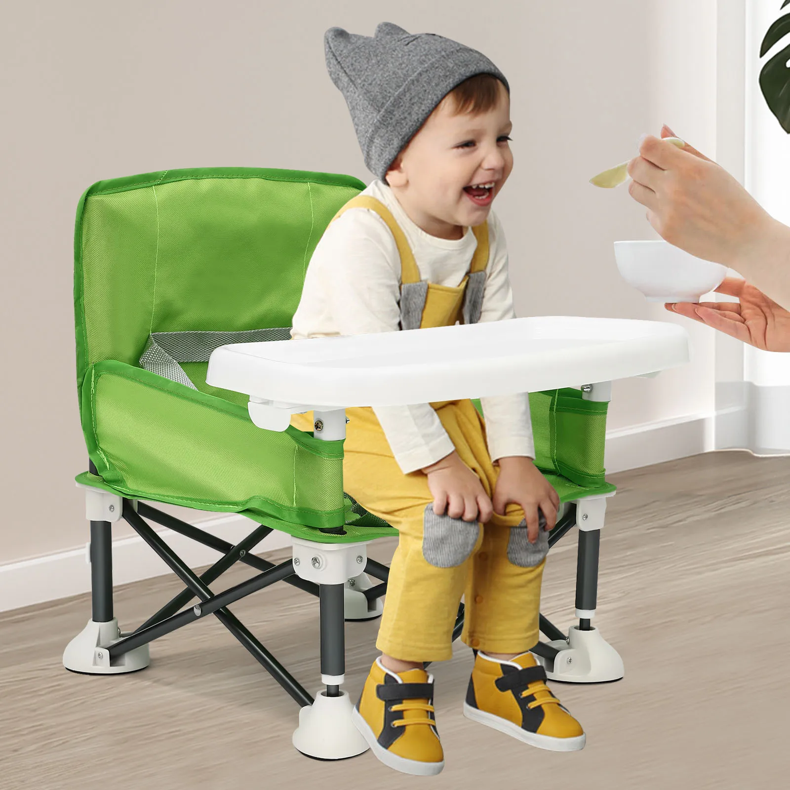 Portable Baby High Chair, Booster Seat Child with Raised Tray Cover & Mesh Pocket Baby Booster Seat for Babies from 0-2 Years