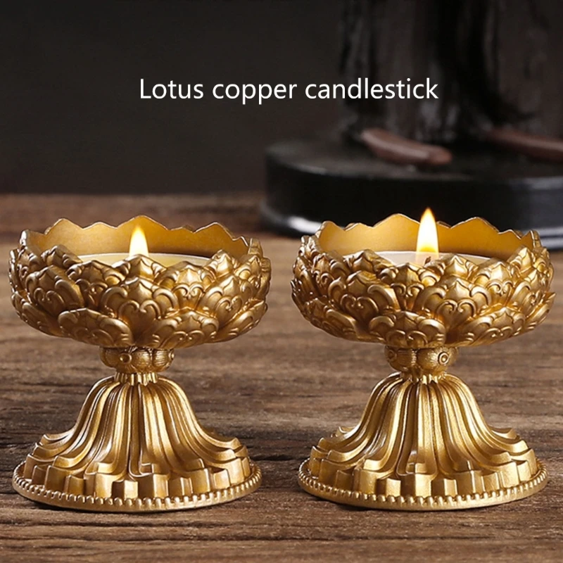 Vela budista KX4B, candelabro flores antiguo, lámpara mantequilla latón, portavelas tibetano, suministros altares,