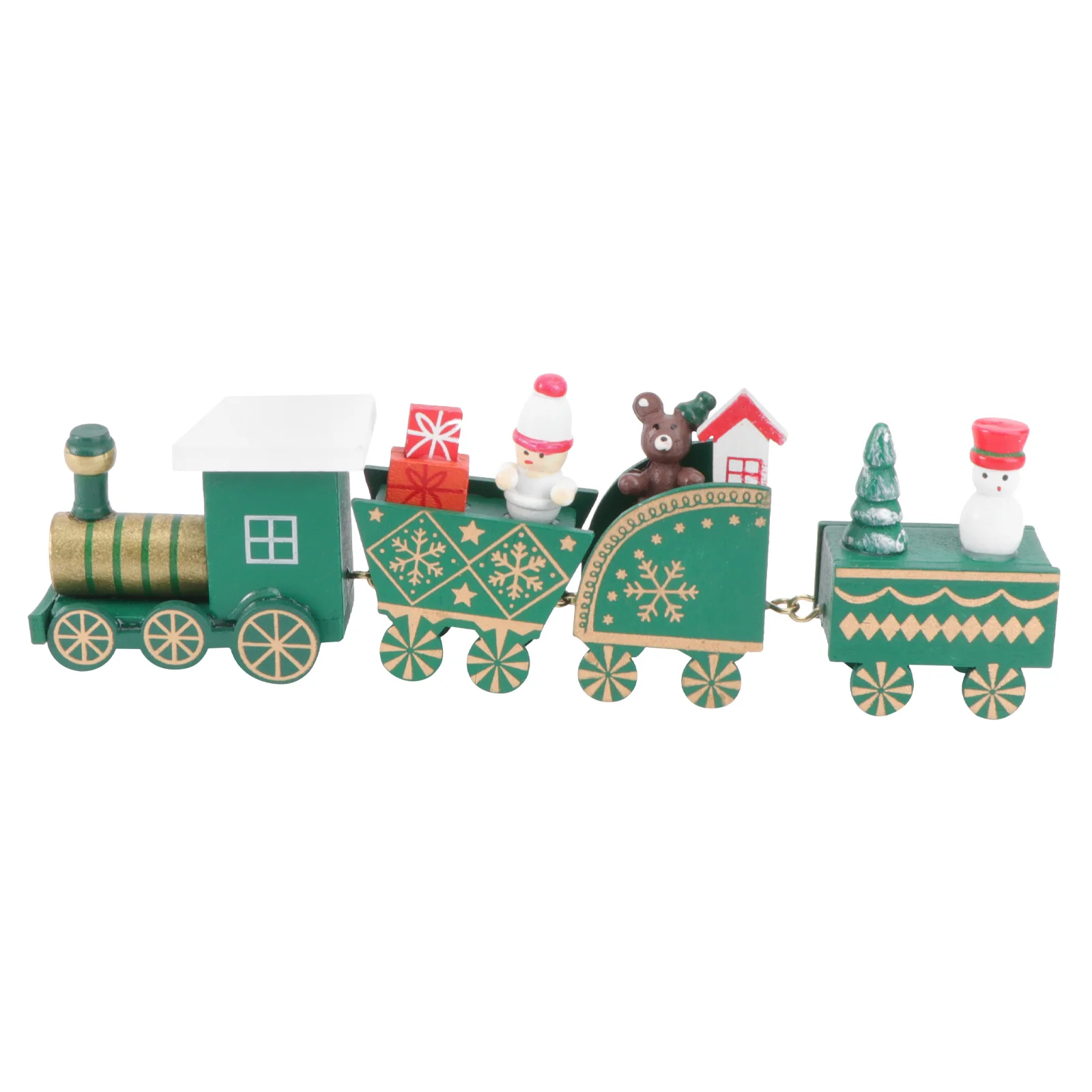 

Christmas Train Decor Four Carriages Wooden Craft Cartoon Design Desktop Decoration for Holiday Party Room Table Cabinet