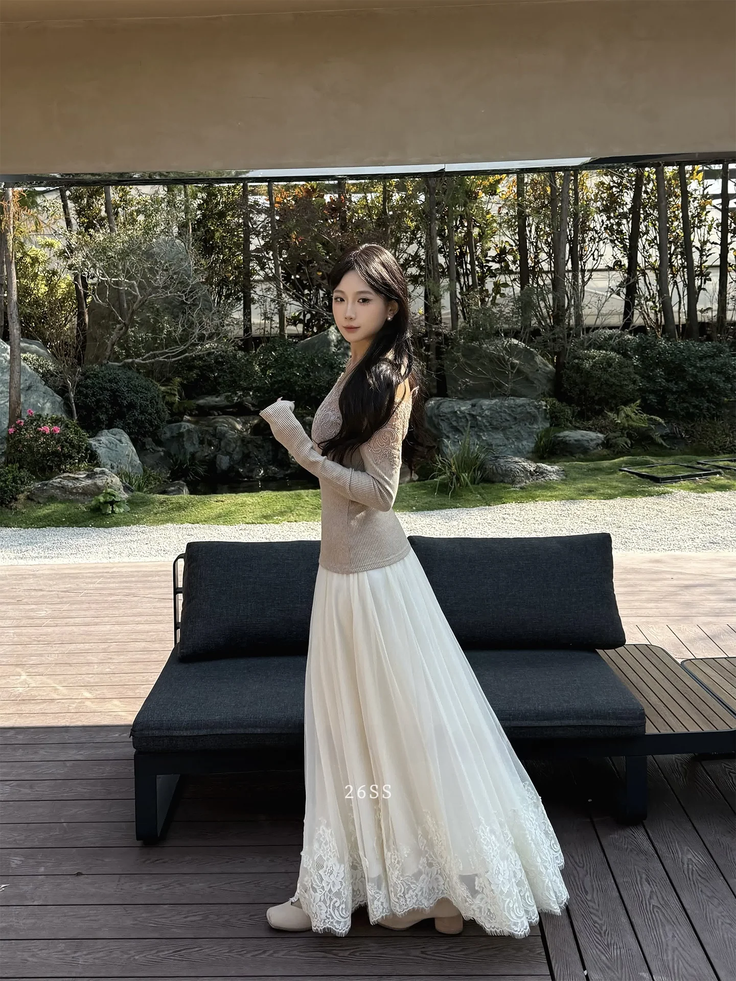 

WAYMODE【Mulan Evening Fraance】Long White Tulle Skirt 3-Meter Skirt Hem High Waist A-Line Skirt for Early Spring