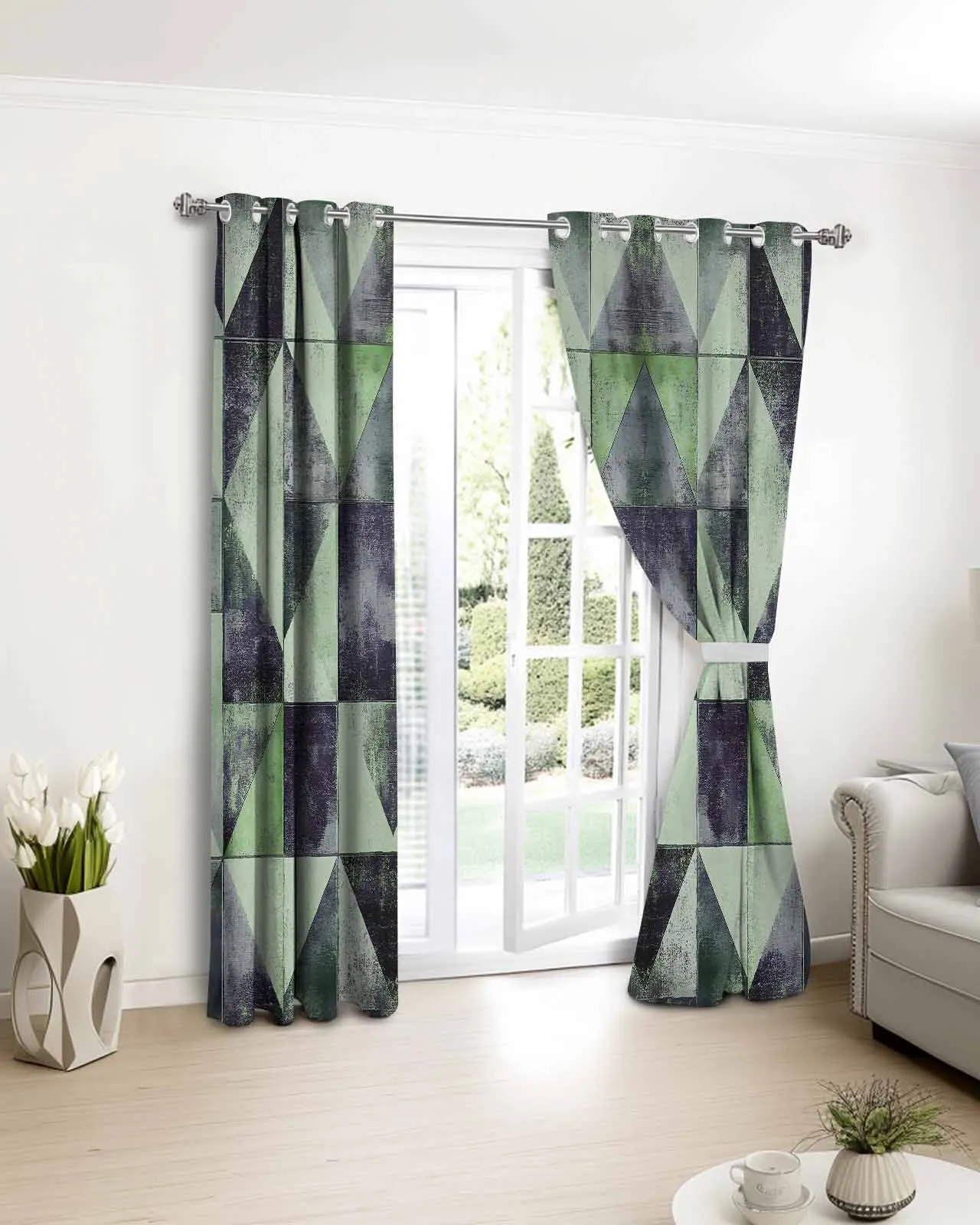

Modernism Green Triangle Color Block Printed Window Curtains Living Room Bedroom Children Room Modern Home Decor