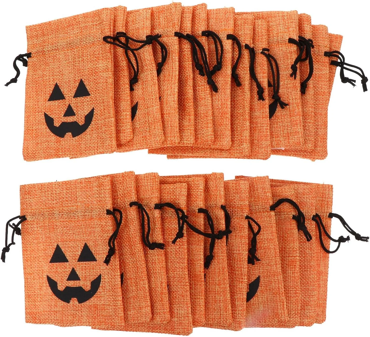 

16pcs Halloween Orange Pumpkin Burlap Treat Bags Linen Drawstring Candy Bags Trick or Treat & Christmas Gift Storage for Kids