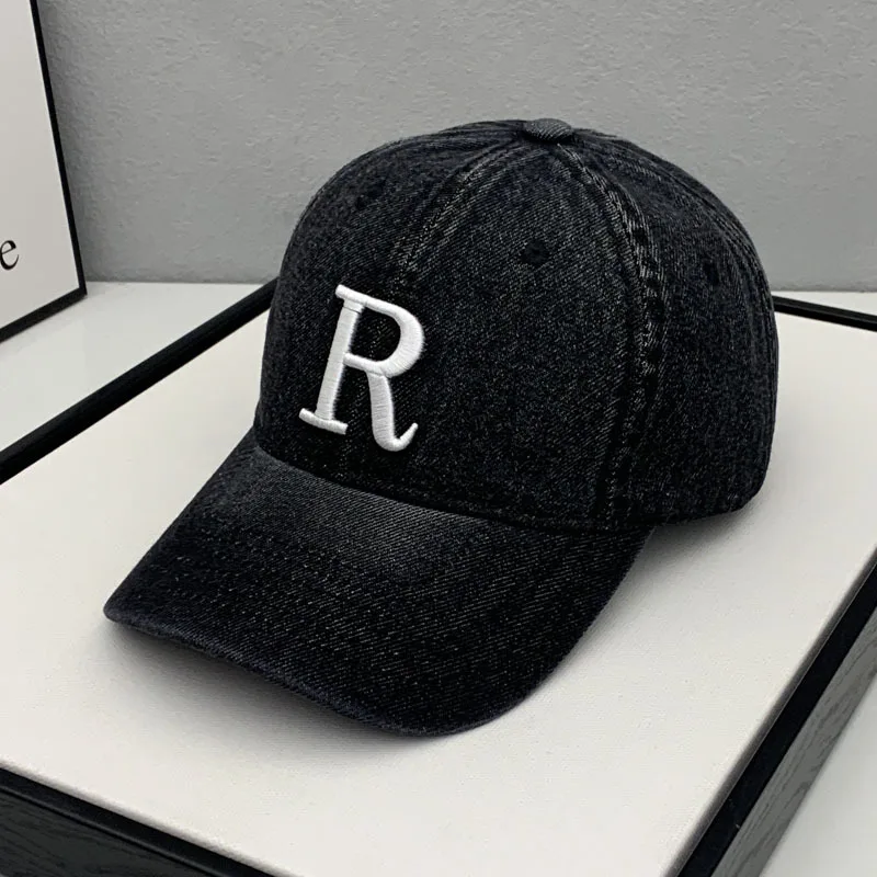 Unisex R Letter Baseball Cap Snapback Bone Women\'s High-end Denim Soft Top Baseball Cap Small Men\'s Cowboy Hat