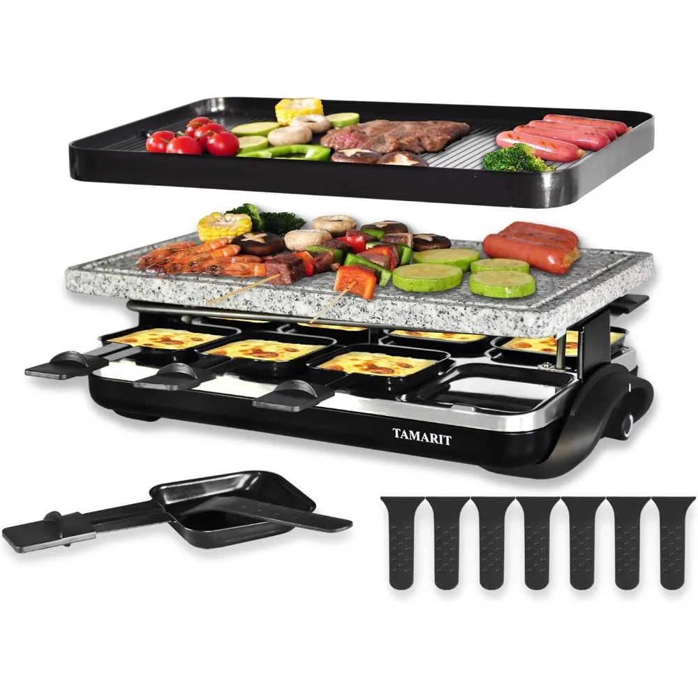 

TAMARIT Raclette Table Grill Portable 3 in 1 Korean Barbecue BBQ Electric Indoor Griddle with Non-Stick Reversible Plate and Coo