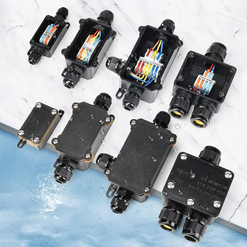IP68 Outdoor Tee Power Waterproof Box 2-way Quick Connection Connector Y-type Junction Box with Terminal 32A/250V Threading Box