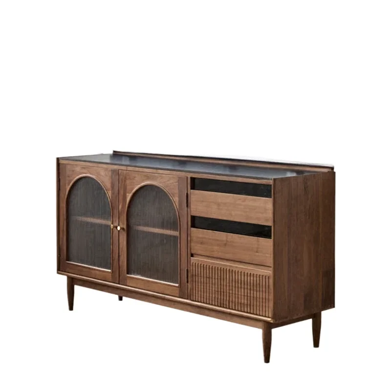 

Black walnut solid wood sideboard living room vintage multifunctional slate coffee cabinet against the wall storage