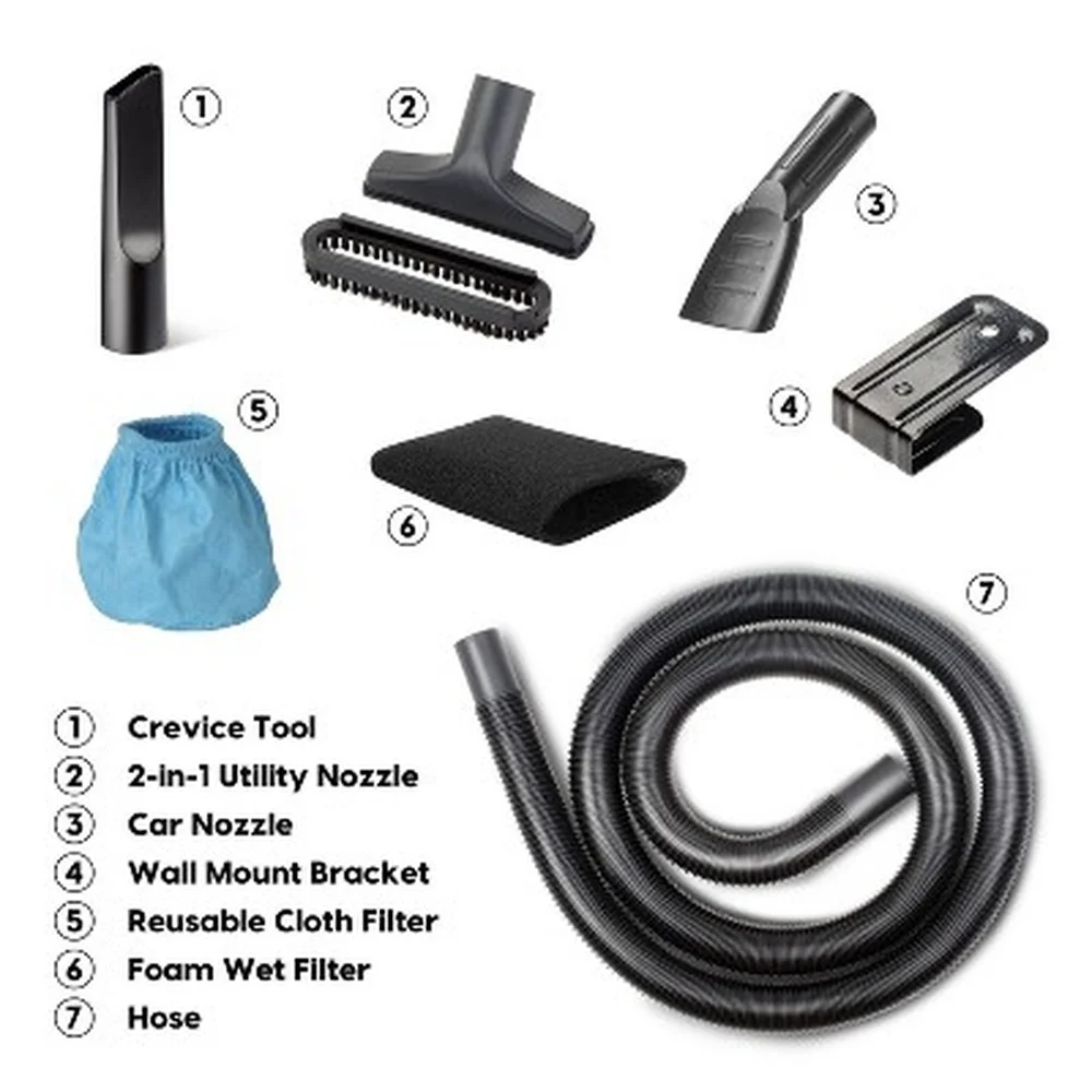 Портативный электрический пылесос для влажной и сухой уборки объемом 1,5 галлона, многоповерхностный, 600 Вт, с щелевым инструментом, тихая работа, монтируемый на стене