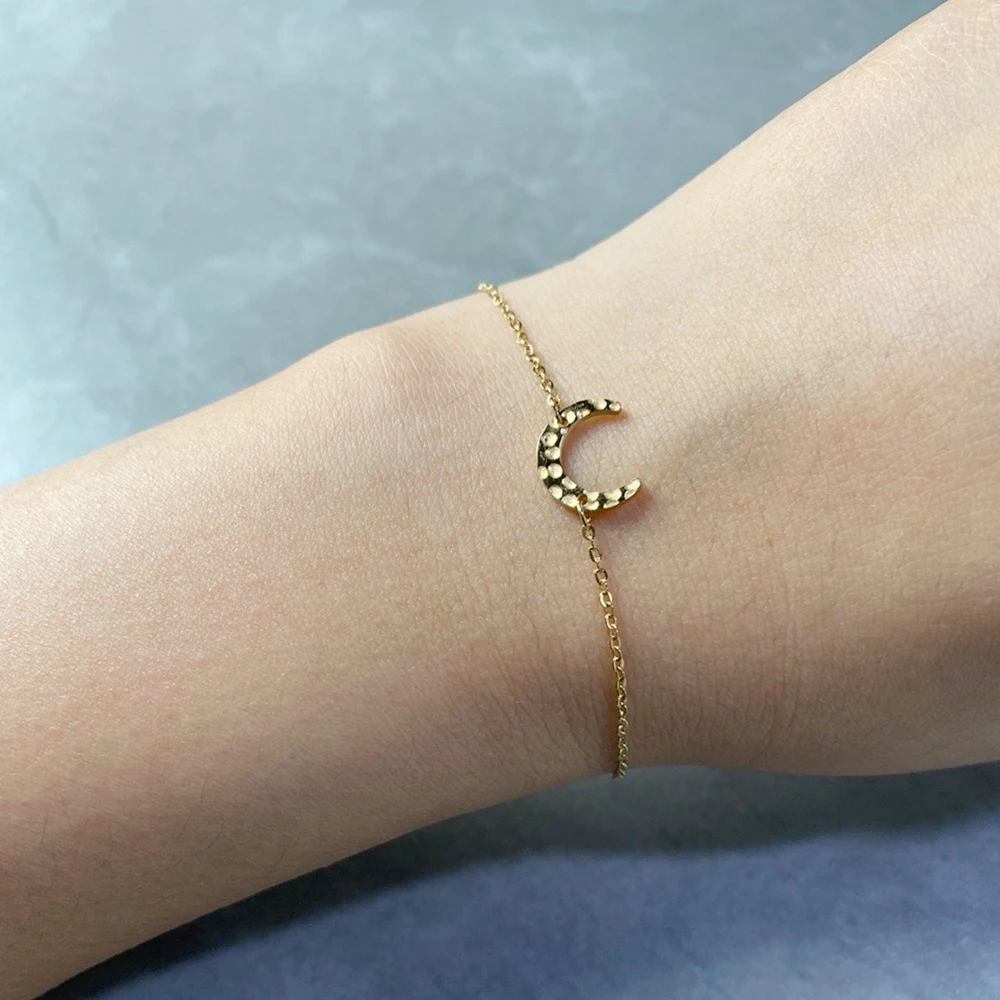 eManco Ladies Simple Stainless Steel Bracelets Moon Charm Bracelet for Women Gold Color Brand Fahsion Jewelry