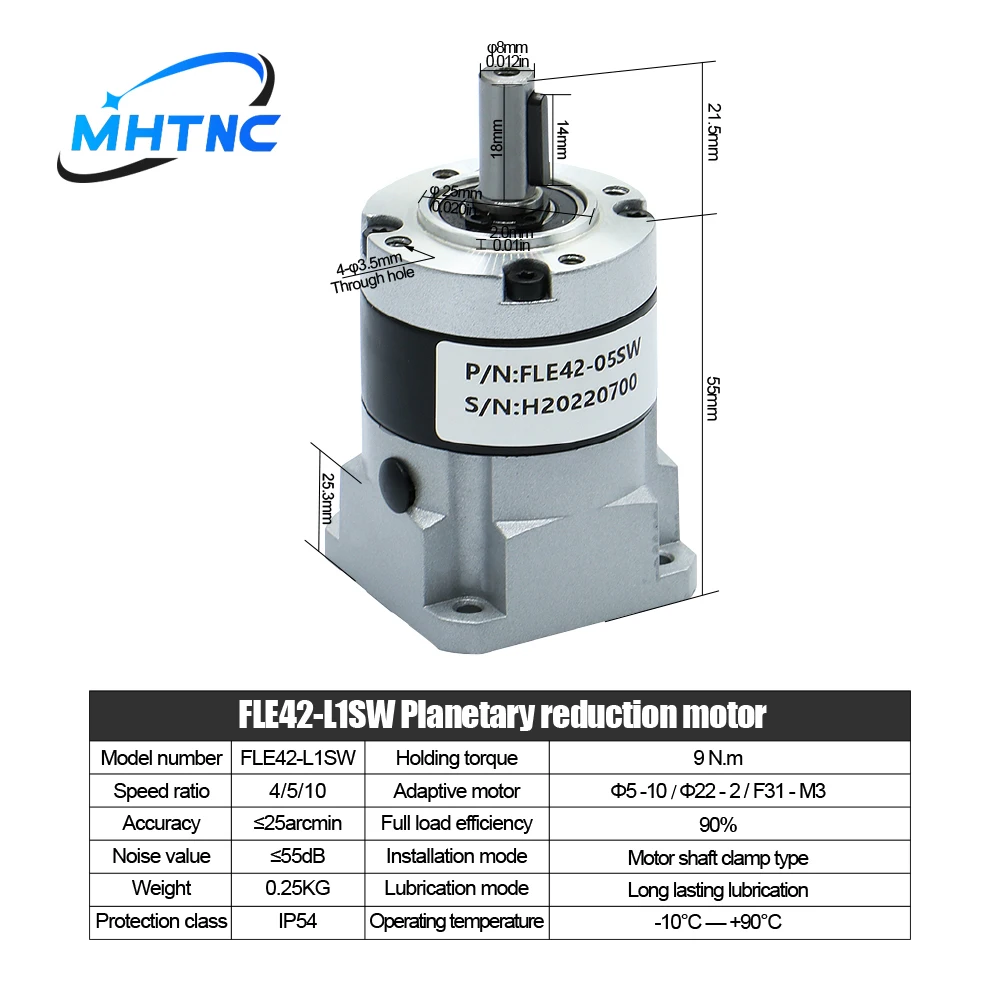 High Precision Planetary FLE42-LSW Gearbox Speed Reducer for Nema17 42 Stepper Motor ratio 4/5/10/20/25/50 input 5mm output 8