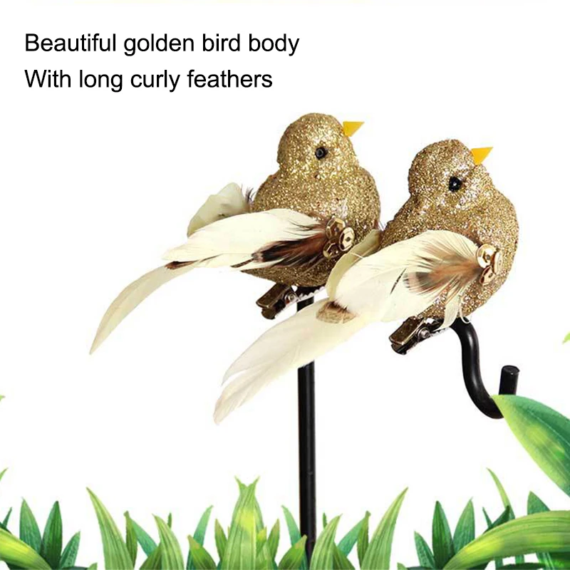 [MA]1Pcs Decorative Small Bird With Gold Powder Green Plants Simulated Artistic Bird Garden Greening Decoration[MA]