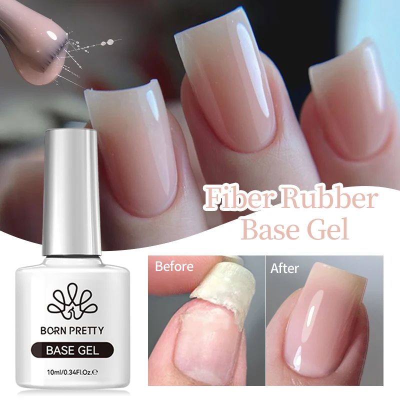 BORN PRETTY 10ml Fiber Rubber Base Gel Nail Polish For Broken Nail Repaired Fiberglass Clear Nude Quick Building Self Leveling