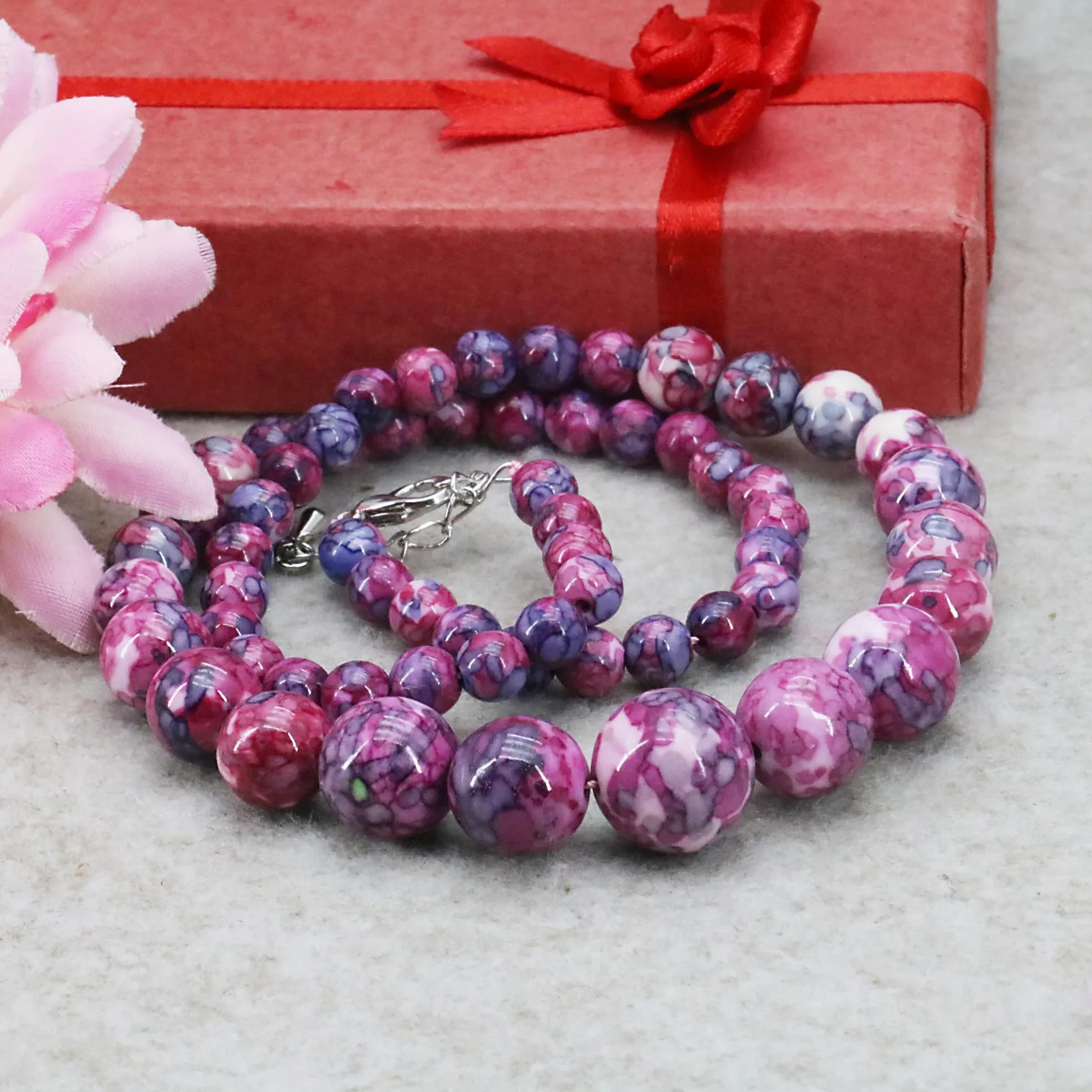 

6-14mm Classic Ethnic Style Rose Beads Chalcedony Turriform Women Necklace Girls Neck Chain Ladies Gifts Jewelry Making Design