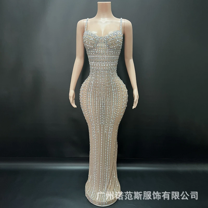 Spaghettibandjes Strass Zeemeermin Gala-avondjurk Sexy lange jurk voor dames Elegant voor bruiloft, verjaardag en afstudeerfeest