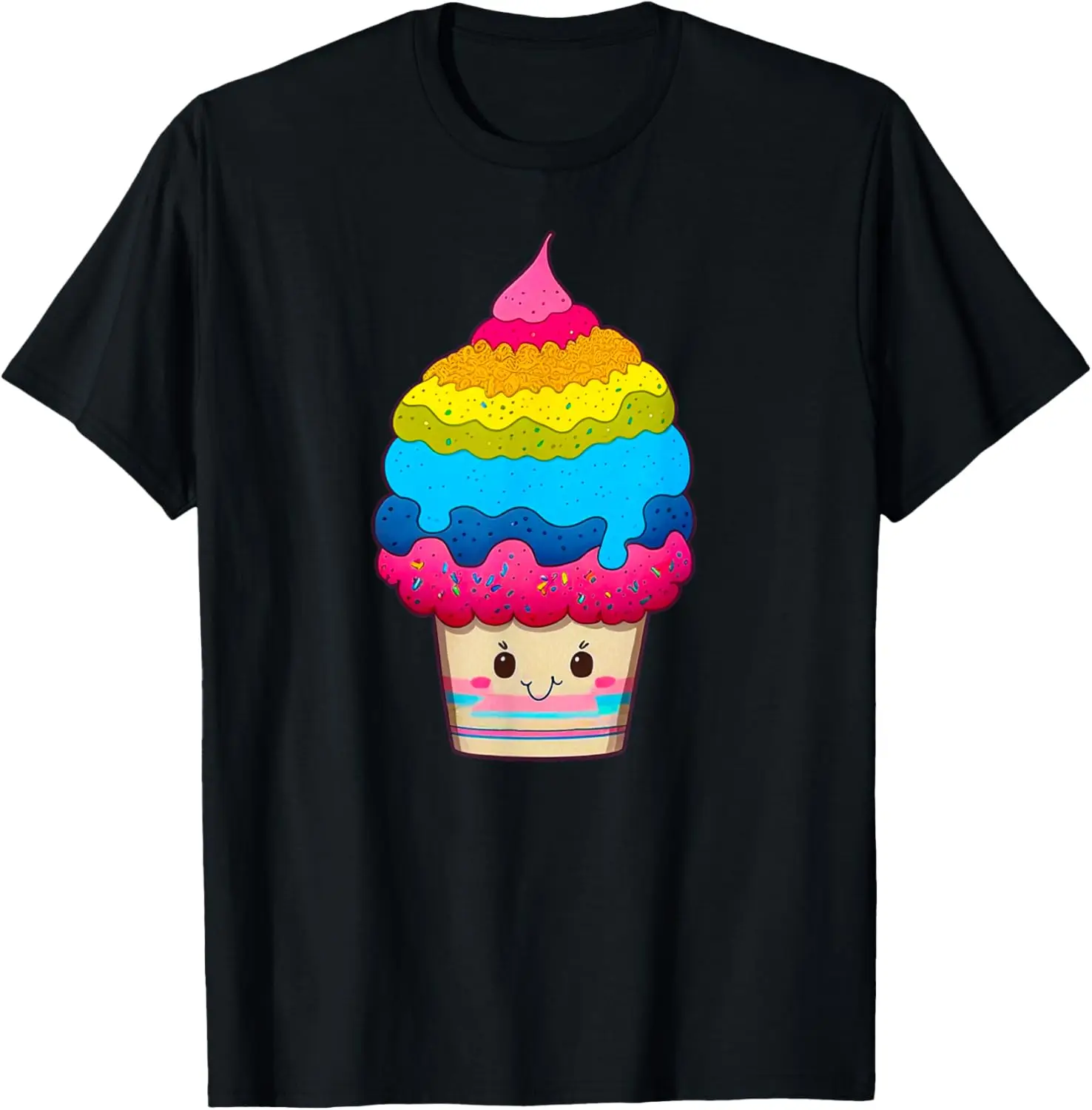 Cute Rainbow Cupcake Smile Face Sprinkles Adorable Drawing T-Shirt