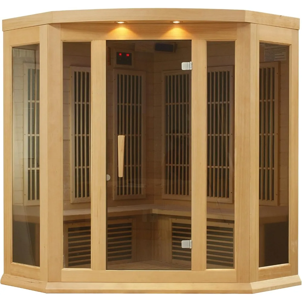 DYNAMIC SAUNAS Maxxus 3 Per Low EMF FAR Infrared Carbon Corner Canadian Hemlock Sauna