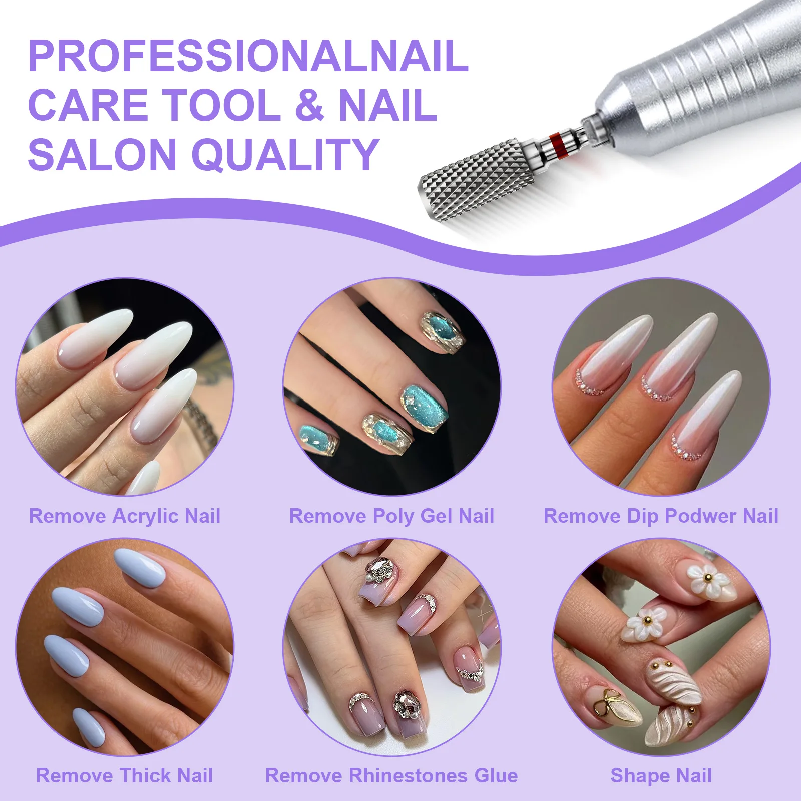 Brocas de carburo de tungsteno para uñas, accesorio de taladro eléctrico para uñas, fresas, eliminador de esmalte de Gel de piel muerta, herramientas de manicura, 1 Uds.