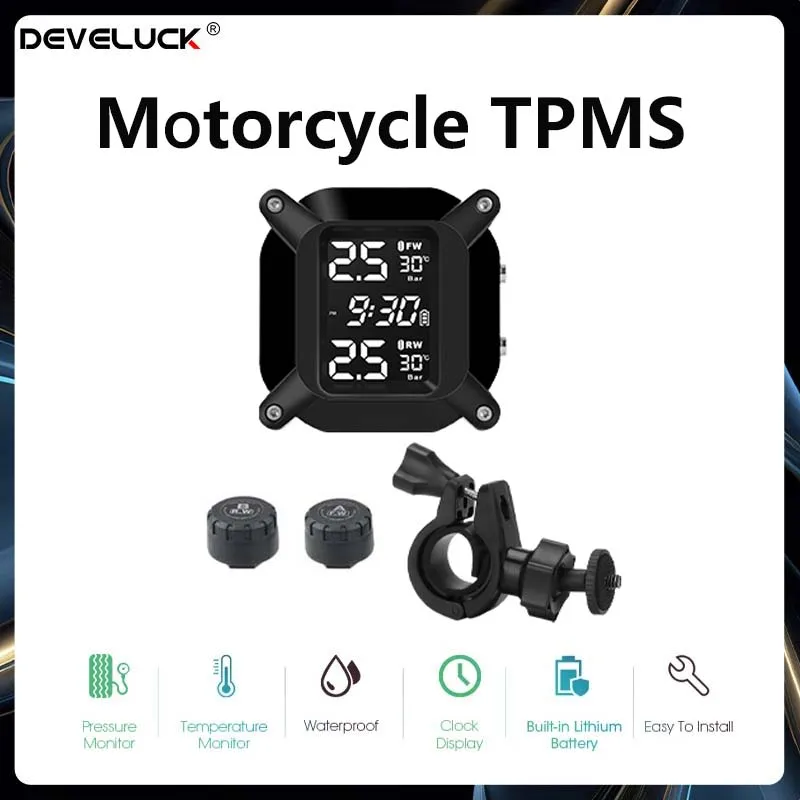 

TPMS Motorcycle Tire Pressure Real-time Monitoring System Waterproof Smart Tyre Alarm Digital LCD Display With 2 Exteral Sensors