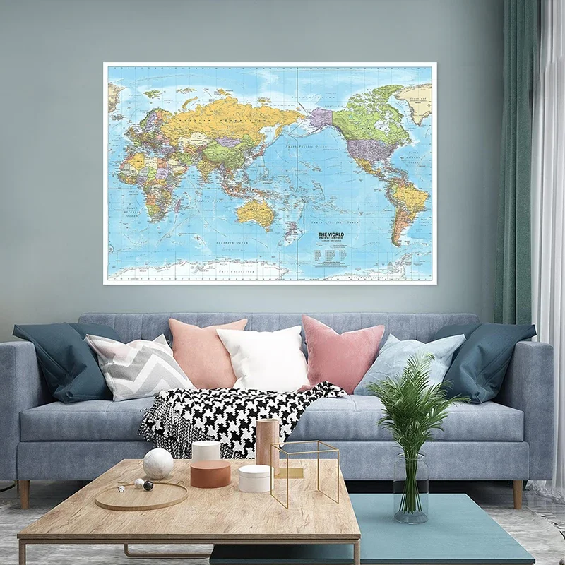 

150x100cm 2012 World Map in English Canvas Printings Decorative Hanging Picture Detailed Map Home School Office Decor