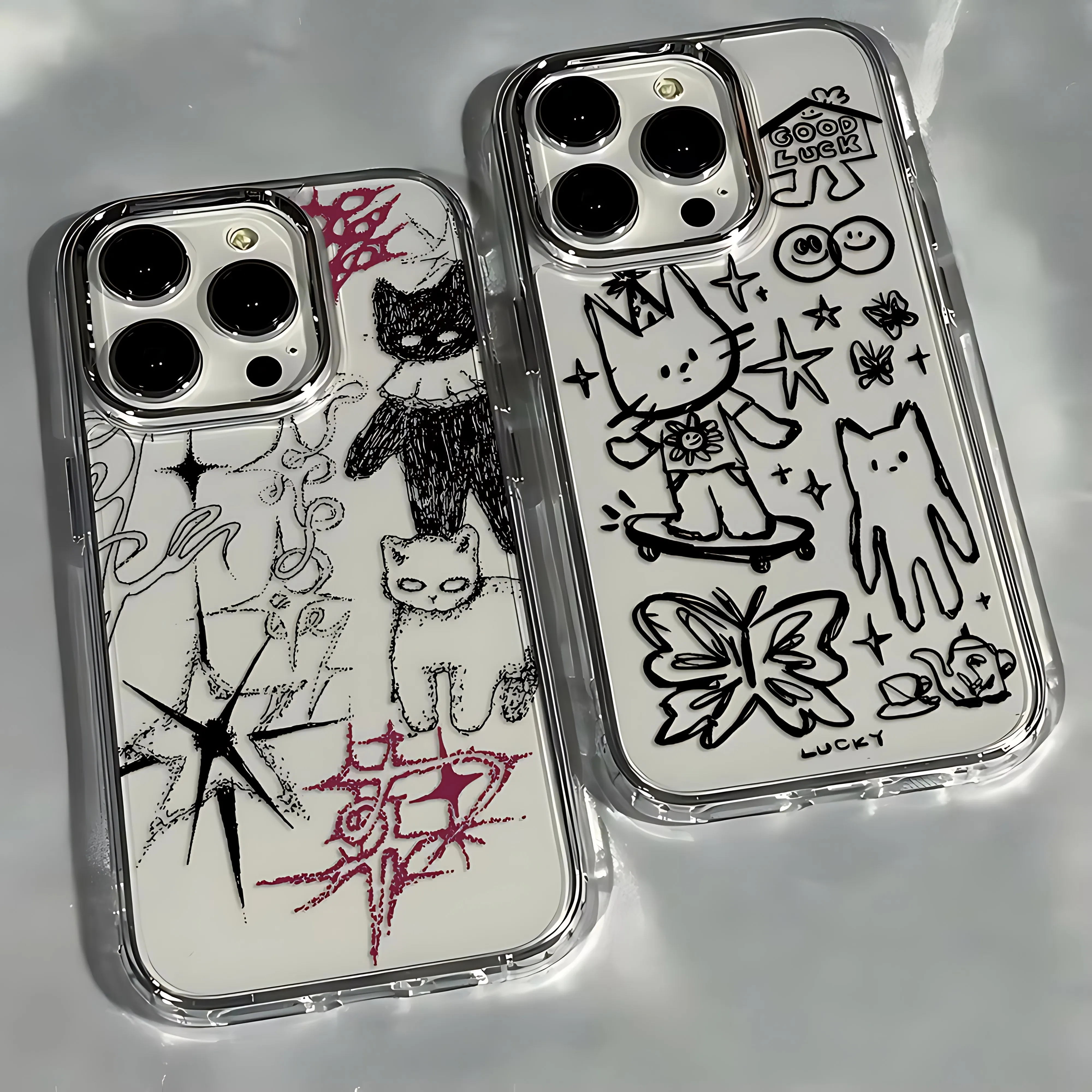 Schwarze Katzenskizze Kätzchen Handyhülle für Samsung Galaxy A57 A56 A36 A26 A06 A55 A35 A54 A34 A25 A24 A15 A14 A05 A73 A53 A33 4G 5G