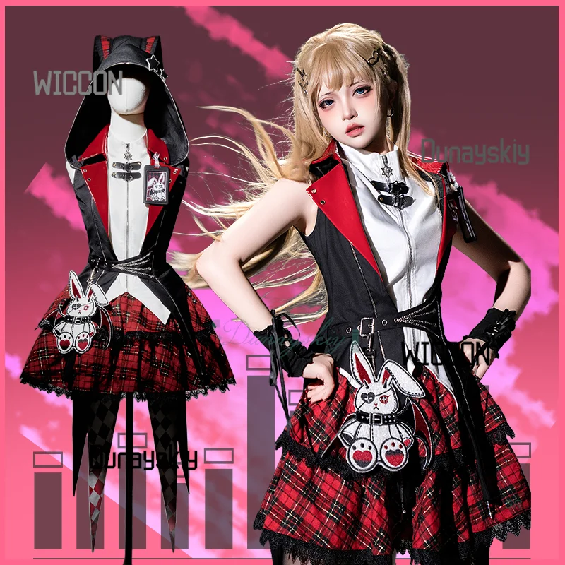 

Stage Costumes Idol Cosplay Rock Punk Lolita Rabbit Hooded Jacket Black Red Checkered Pattern For Halloween Party Carnival