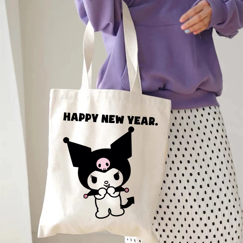 Y2k 90s Harajuku Kuromi Tote Bag Shopper Canvas Shoulder Bag Eco Sanrio Casual Shopping Bag Women Tote Female