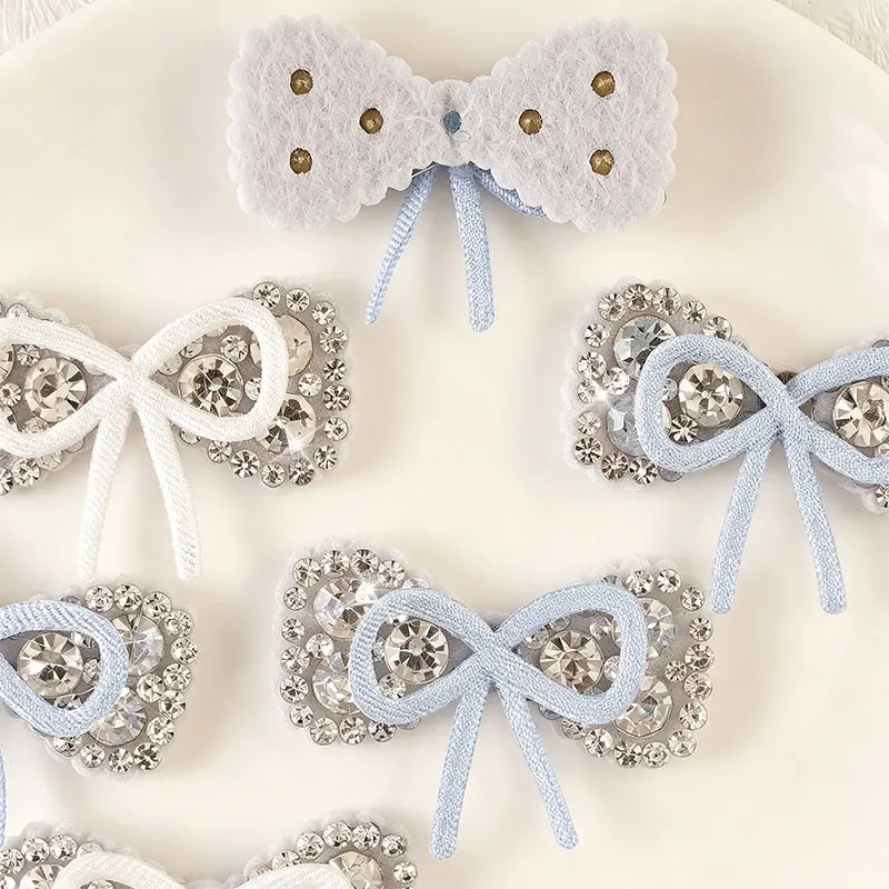 10Pcs 2*4cm Large Rhinestone Bowknot Appliques Non-woven Back Without Back Glue for Hair Clip Shoes Bags Clothing  Accessories