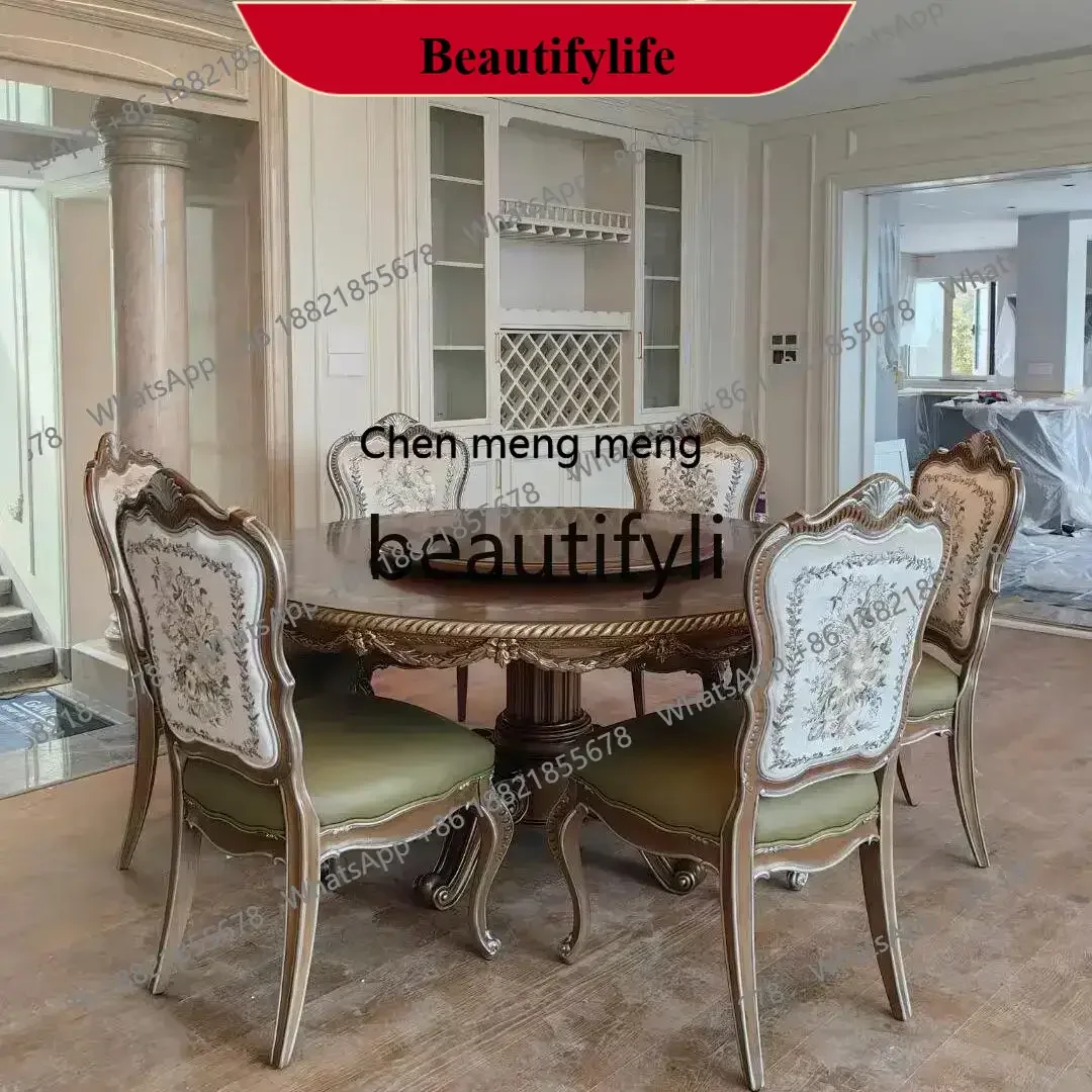 

z183 A55 круглый обеденный стол с резьбой по дереву и цветком, французский придворный свет, роскошный обеденный стул в европейском стиле