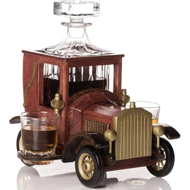 

Uniquely Crafted Whiskey Decanter Sets for Men Glasses&Old Fashioned Vintage Car Stand(32 oz)-Elevate Your Drinking Experience