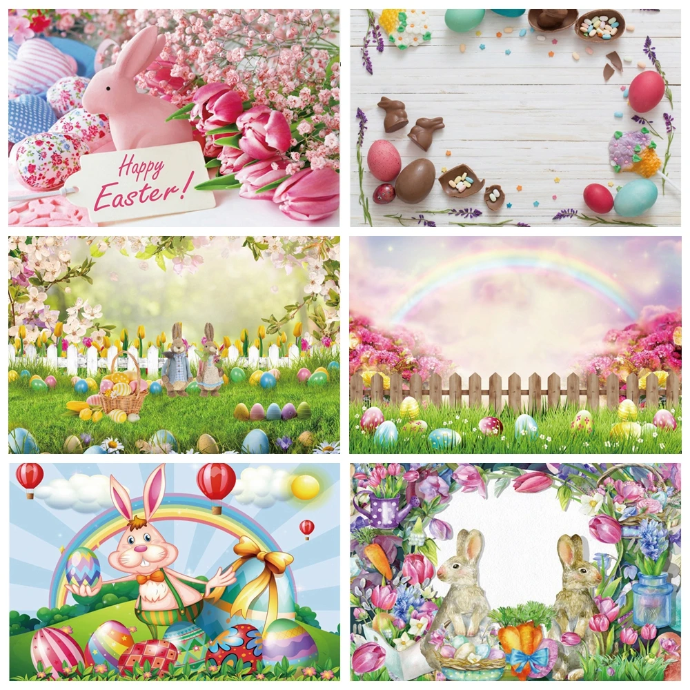 

Spring Easter Egg Background Photography Garden Rabbit Baby Portrait Photography Party Decoration Photo Background