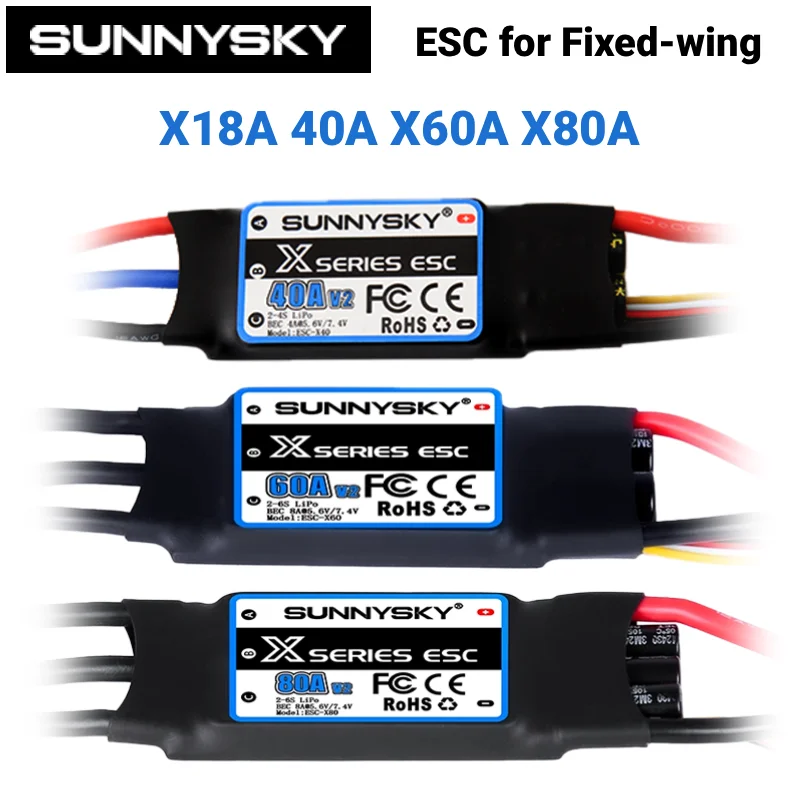

Регулятор скорости SUNNYSKY X40A X60A X80A (ESC) 2-4S 2-6S Lipo BEC бесщеточный для дронов с фиксированным крылом