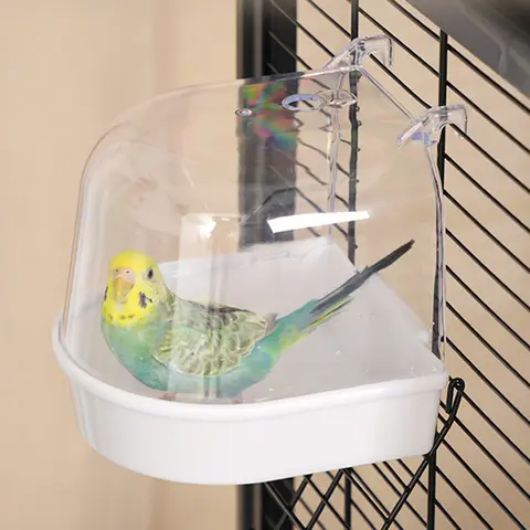 앵무새 교수형 욕조 Budgie 설치하기 쉬운 카나리아 케이지 액세서리 애완 동물 새 목욕 상자 앵무새 물 샤워 그릇 작은 새 케이지