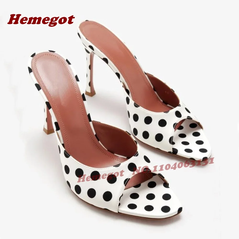 Polka Dot Stiletto Heels Slippers White Black Open Toe Colorblock Splicing Women's Slippers Outside Summer Casual Shoes Concise