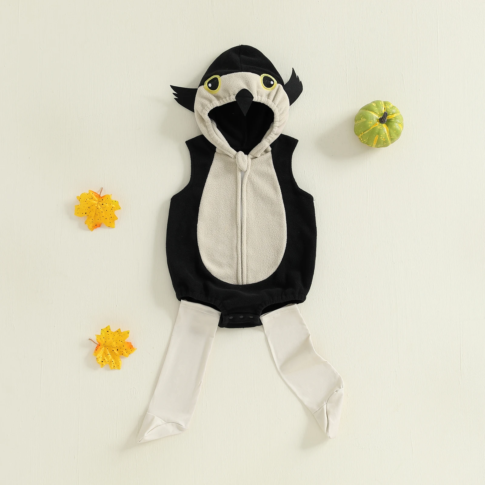 

0-24M Infant Baby Boy Girl Monster Costume Sleeveless Hooded Romper with Stockings 2pcs Sets Halloween Cosplay Props Costume