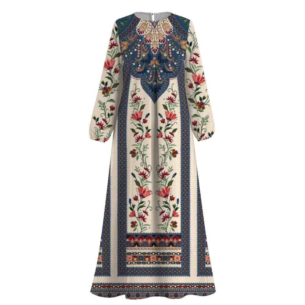 Ramadan Muslim Round Neck Abaya 2024 Muslim Elegance Printing Femme Abayas Turkey Dubai Islam Clothing Abaya African Dresses