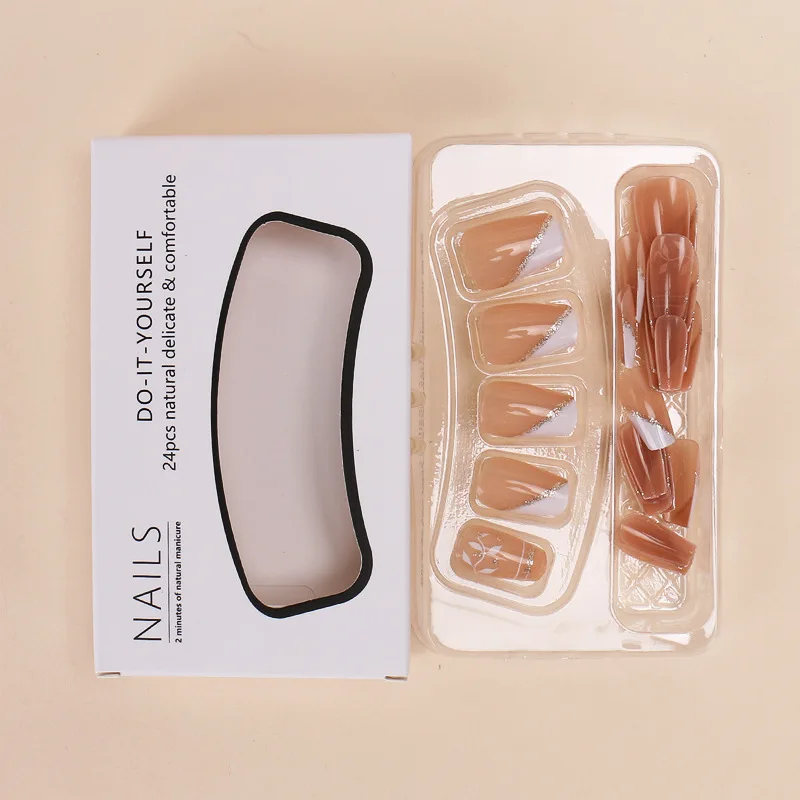 Faux ongles pailletés pour femmes, 24 pièces, blanc, rose, court, fini, N64.Cool perfecpress, français, autocollant