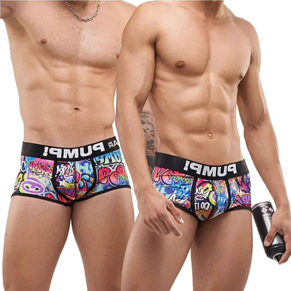 Sexy Men Underwear Funny Briefs Underpants Graffiti Jockstrap Boxer Male Panties Bikini Shorts