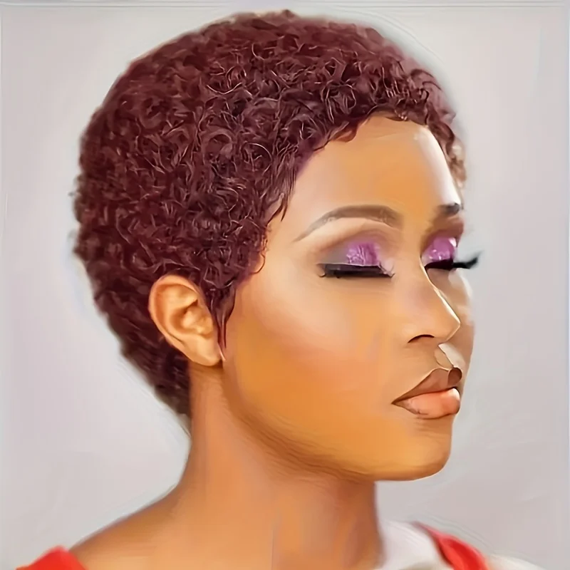 1B/99J/27#/30# Colored Wig 150% Density 4Inch Pixie Cut Afro Kinky Curly Human Hair Wig for Women Full Machine Made Wig