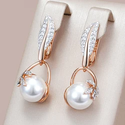 Kinel Hot Fashion Crystal Flower Pearl Drop Earrings for Women 585 Rose Gold Silver Color Mix Boho Ethnic Wedding Jewelry Gift