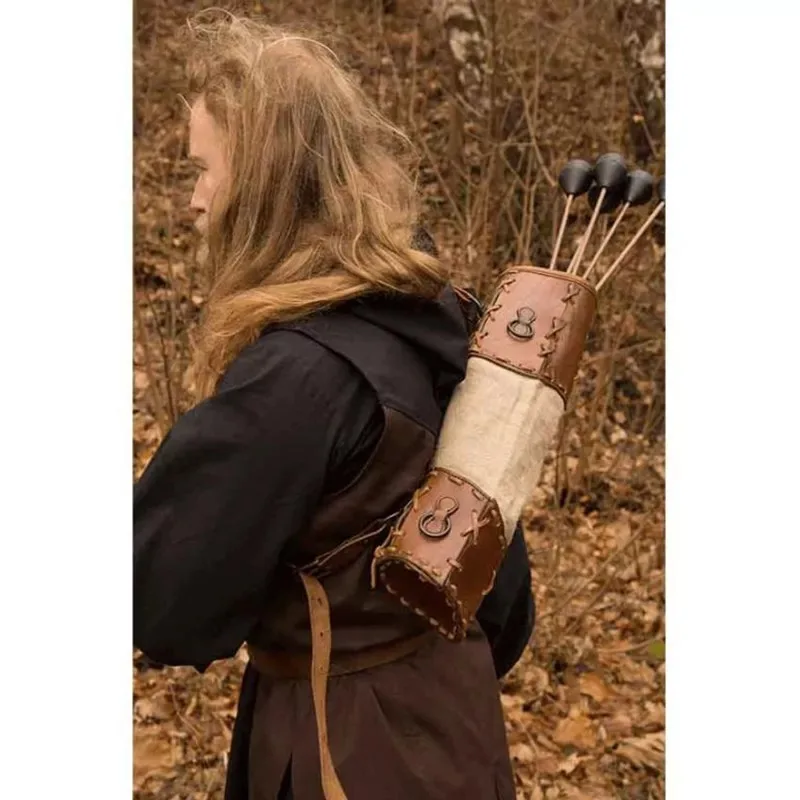 Średniowieczny pasek na ramię łucznictwo kołczan skórzany tył strzałka uchwyt torba etui Nomad Archer Larp kostium Robin Hood rekwizyty do Cosplay