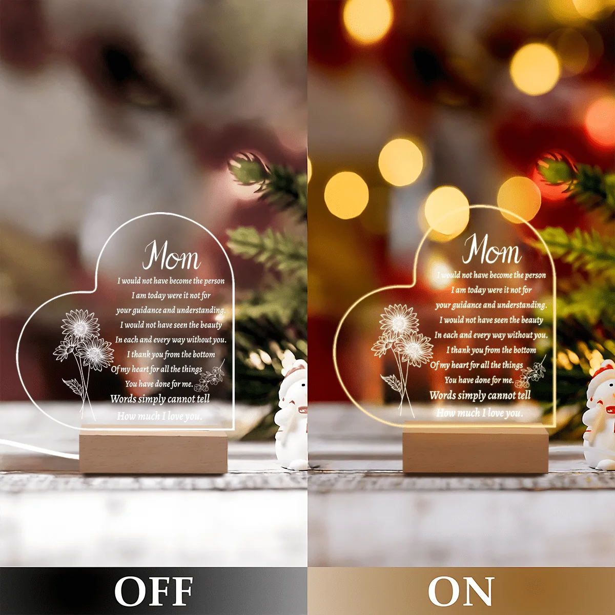 1 قطعة ملحقات التصوير الفوتوغرافي المضيئة من الأكريليك ، قاعدة USB ، هدية للأم ، تماثيل تذكارية على طراز الحب #6