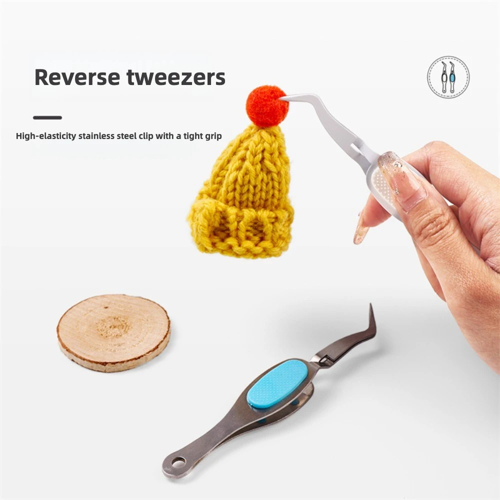 1Pc Reverse Bent Tweezers White Blue Precision Anti-Creasing Paper Tweezers for Planner Scrapbook Sticker Pasting Craft Tool