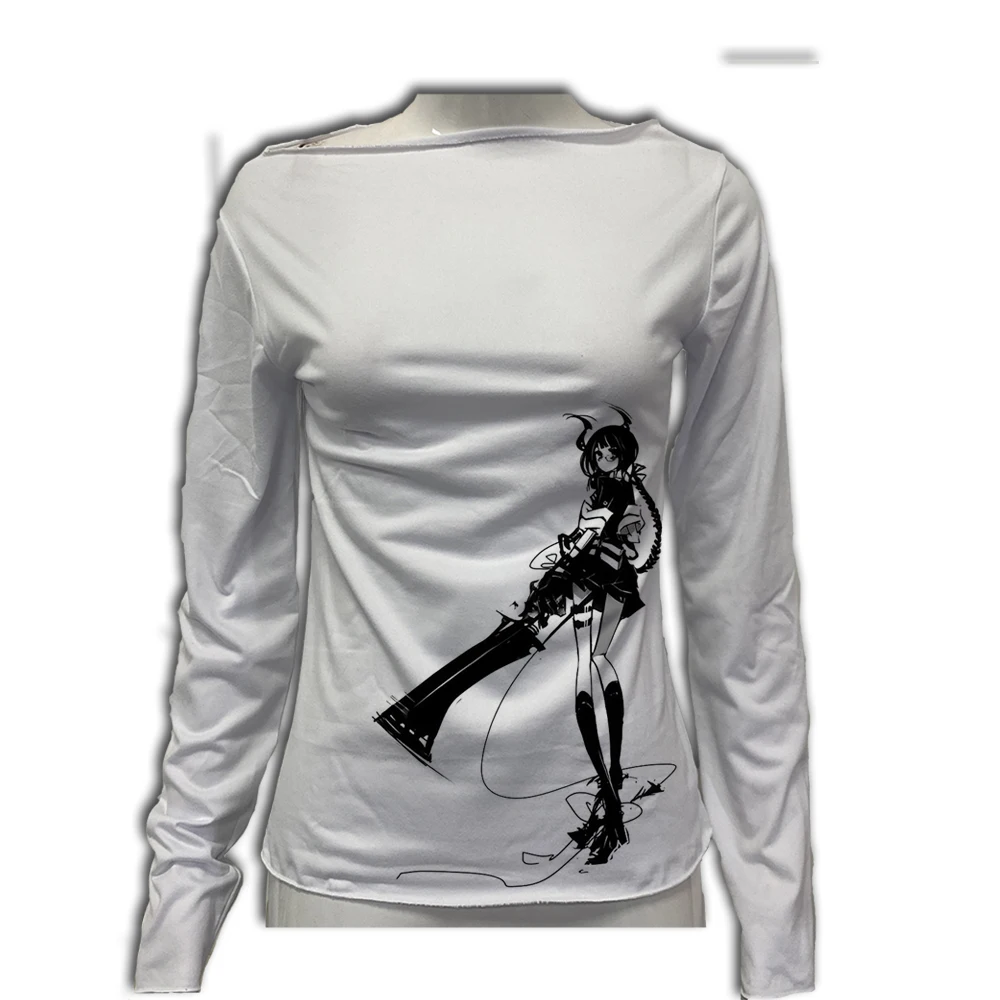 2000s الملابس Y2k كيتي امرأة الملابس القوطي القوطية أنيمي فتاة Kawaii 90s الملابس خمر للنساء Kpop طويلة الأكمام Y2k تي شيرت