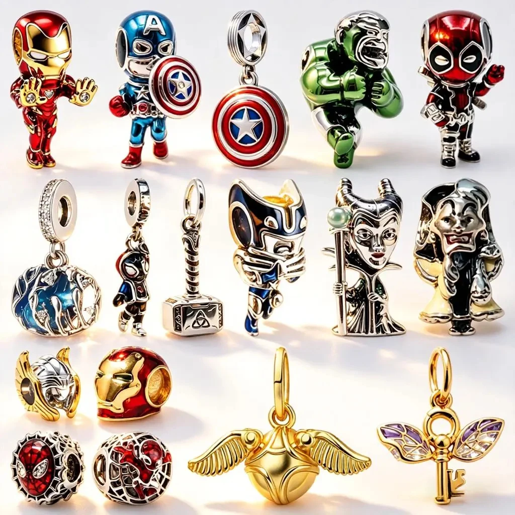 

Hot Sale Classic Charm DIY Women Jewelry Gift Iron Man Spider-Man Captain America Beads Fit Original Snake Bracelets Accessories