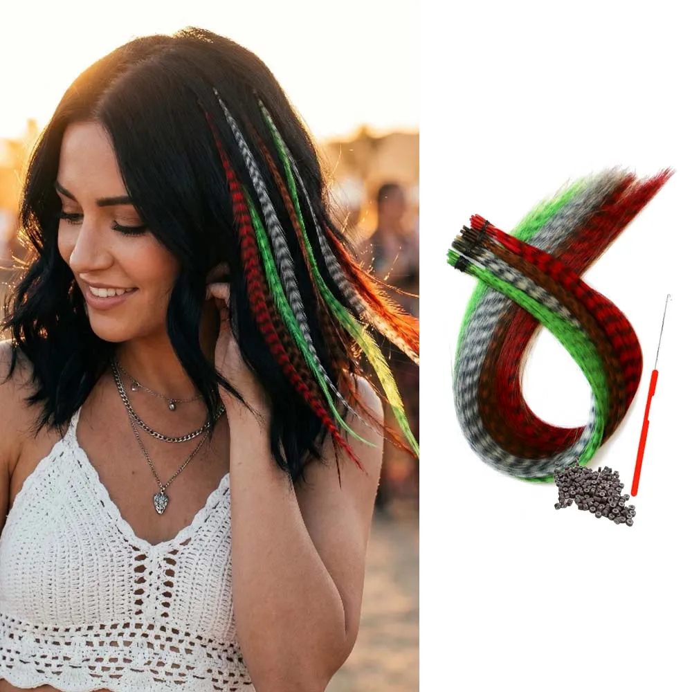 

16''4 mixed-color I-TIP Sweet-Cool Hot Style Y2K MillenniumHot Girl Neon Leopard Print Colorful Feather synthetic hair extension