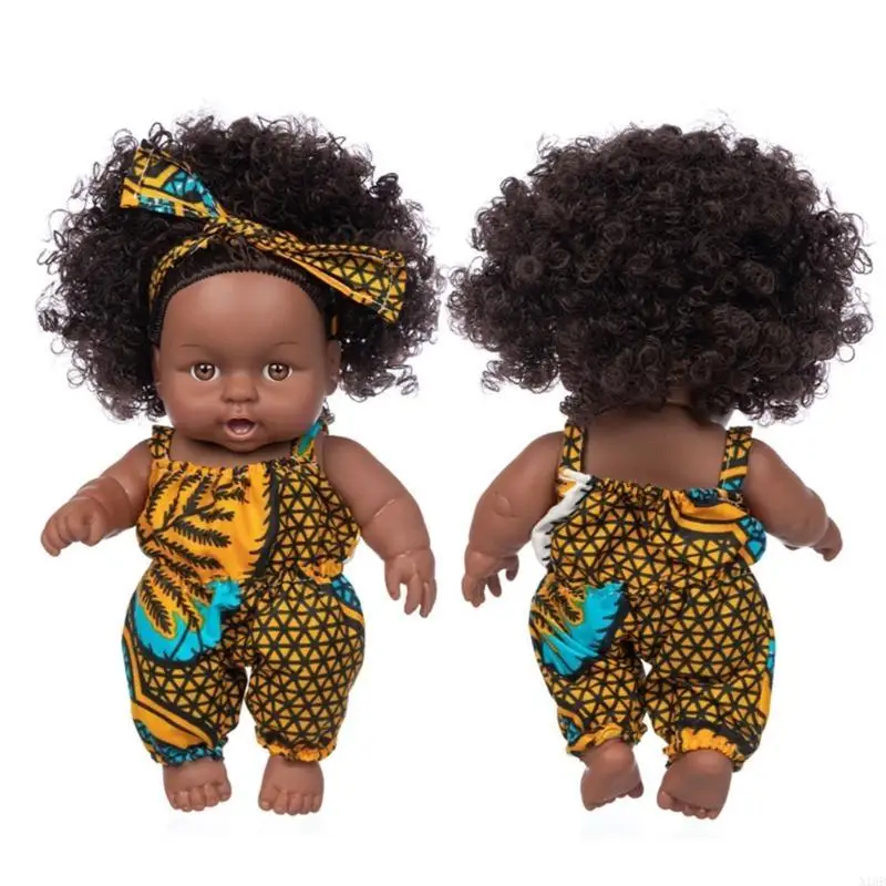 

African Black Baby Toy with Curly Hair Christmas Simualtion Cartoon for Doll Mini Boys Girls Gift for Children