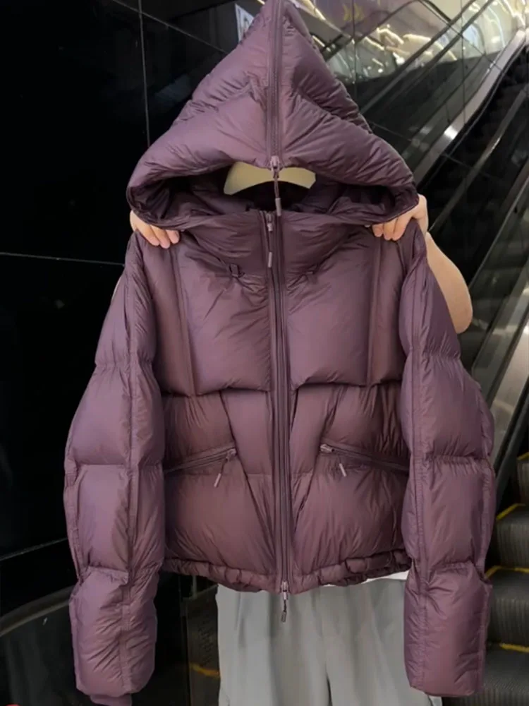 

Уникальное женское корейское зимнее пальто ort Puffer Jaet, фиолетовое зимнее пальто прямого кроя с застежкой-молнией из полиэфирного волокна Clo...