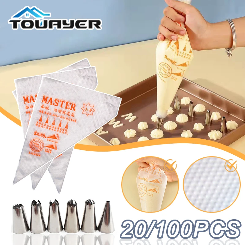 20/100Pcs Pastry Bag Disposable Thicken Piping Bag Nozzle Icing Fondant Cream Squeeze Bag Cake Decor Tool Suit Bake Accessories