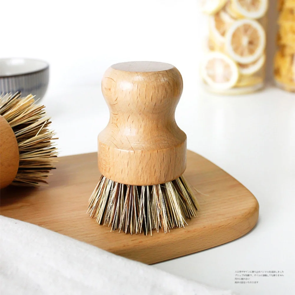 Kitchen Dish Brush with Wooden Handle Natural Sisal Coconut Cleaning Brush for Washing Dish Cast Iron Pan Pot Cleaning Tools